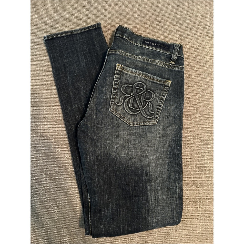 Rock Republic Berlin Jeans Women's Size 8 Ankle Blue Denim Preppy Rock‎ Logo